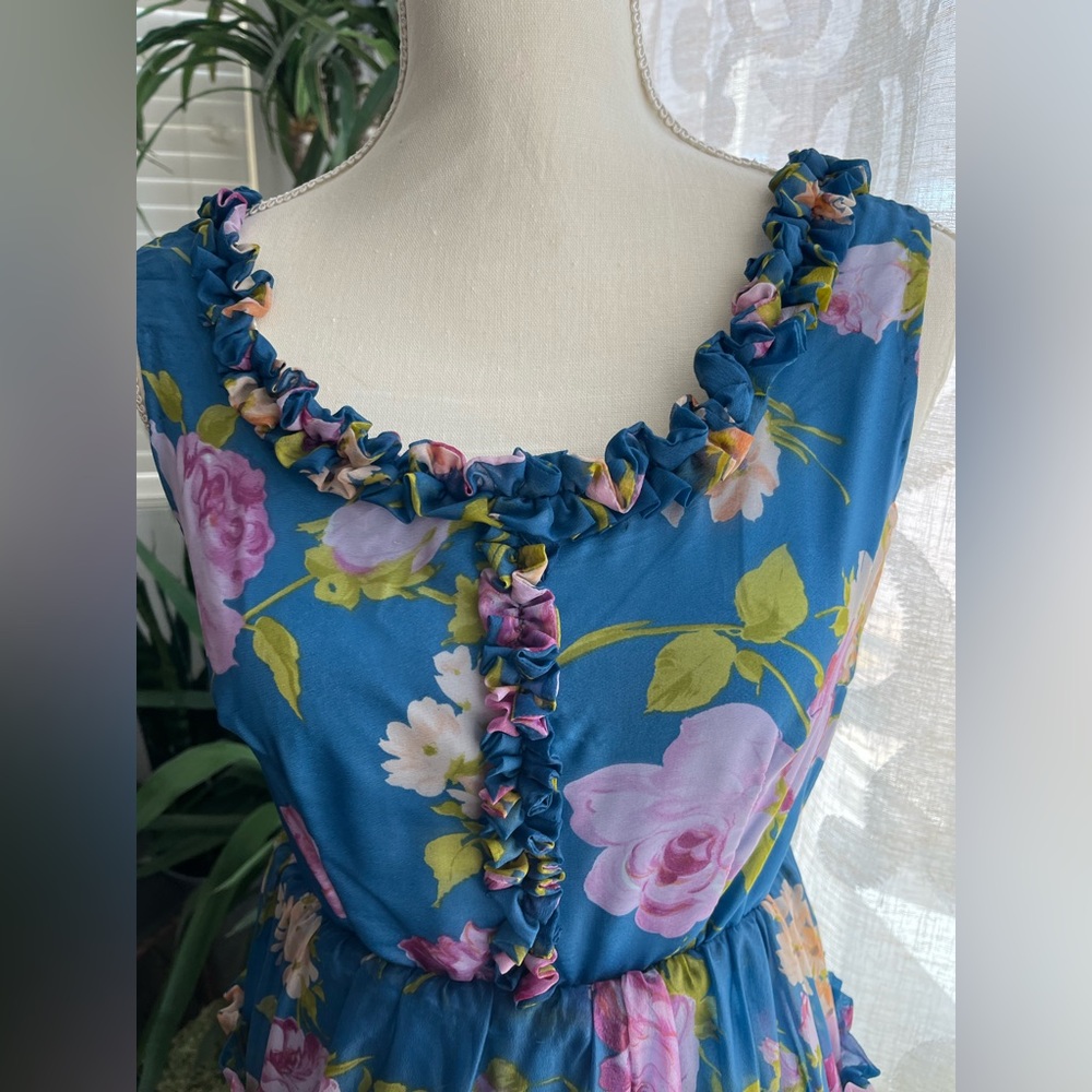 Vintage hand made chiffon maxi dress fully lined ruffle detail - Picture 9 of 16